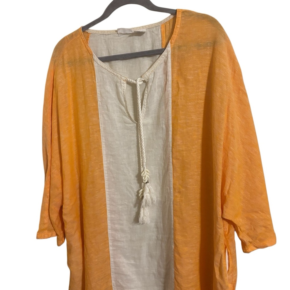 Sigrid Olsen Orange‎ White Shell Tie String Linen Blend Swim Coverup Large - Picture 3 of 7